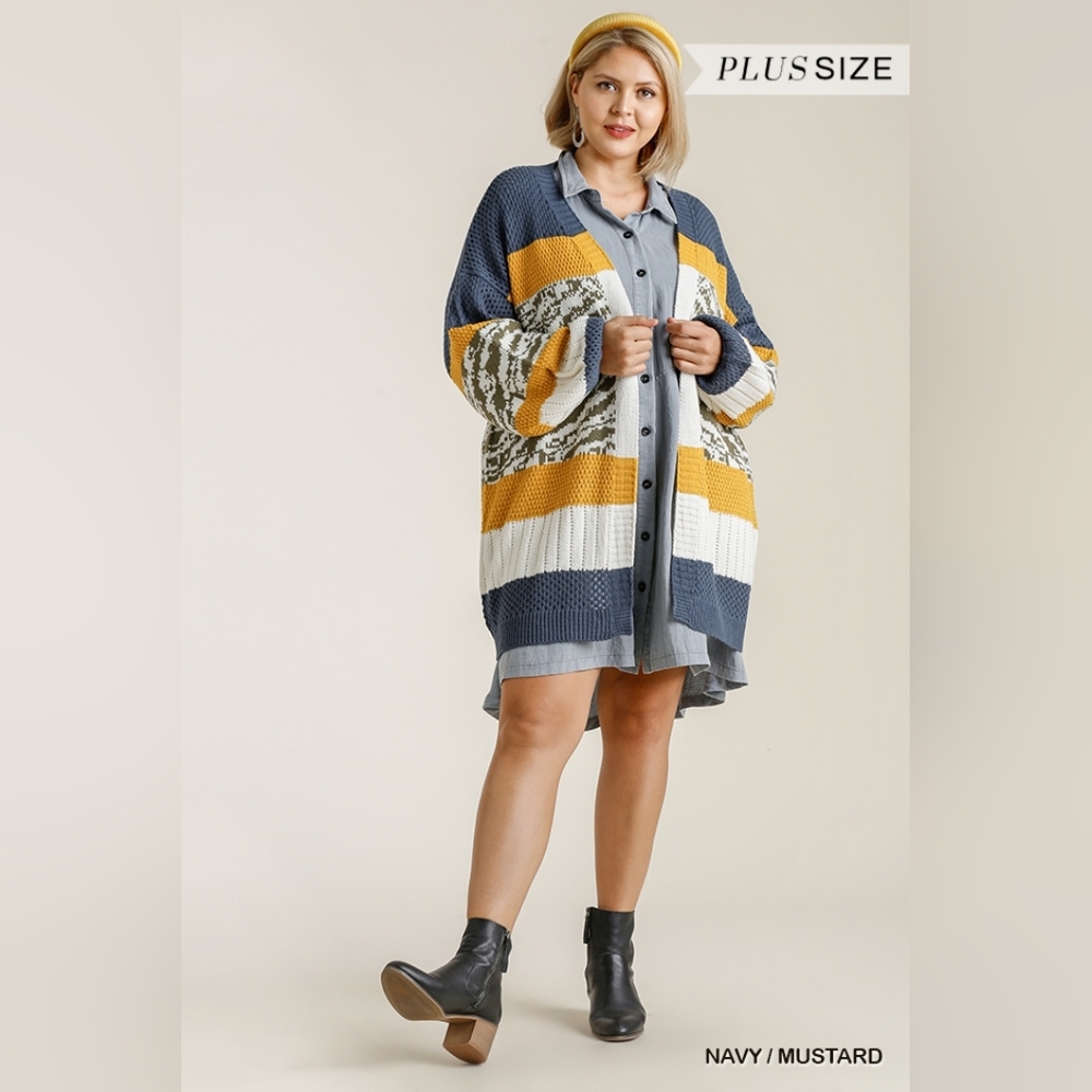 Striped Navy and Mustard Cardigan